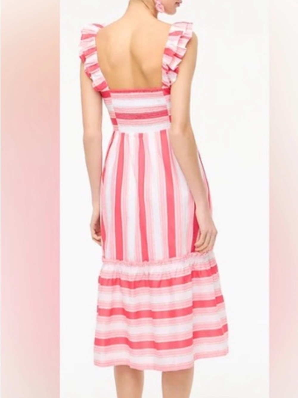 J. Crew Striped squareneck midi dress. Size 8. Original $128! Smocked Ruffle